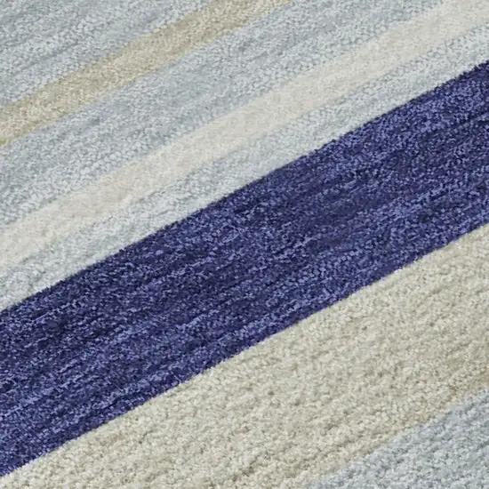 8' Blue Ivory And Beige Striped Washable Round Rug With UV Protection Photo 3