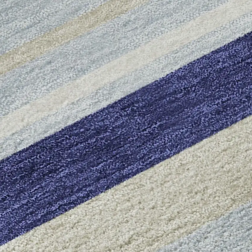 8' Blue Ivory And Beige Striped Washable Round Rug With UV Protection Photo 3