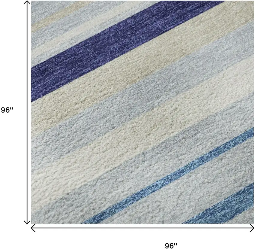 8' Blue Ivory And Beige Striped Washable Round Rug With UV Protection Photo 9