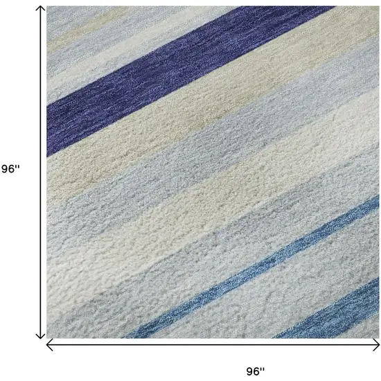 8' Blue Ivory And Beige Striped Washable Round Rug With UV Protection Photo 9