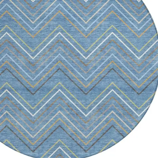 8' Blue Ivory And Brown Round Striped Washable Indoor Outdoor Area Rug Photo 2