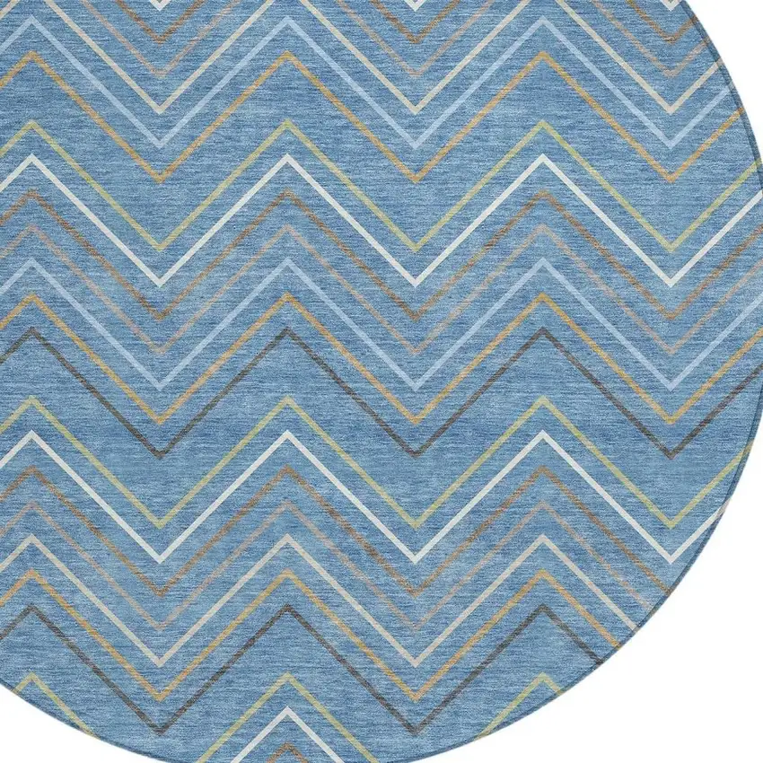 8' Blue Ivory And Brown Round Striped Washable Indoor Outdoor Area Rug Photo 2