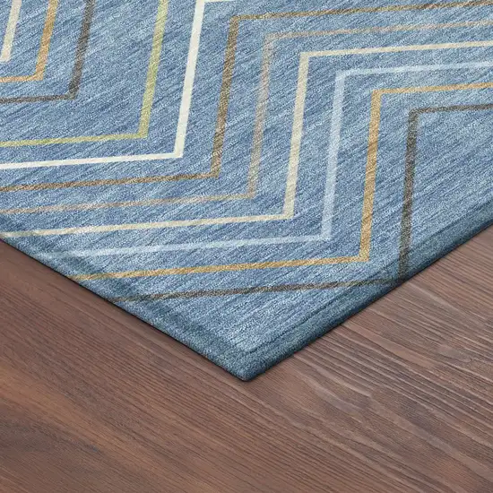 8' Blue Ivory And Brown Round Striped Washable Indoor Outdoor Area Rug Photo 8