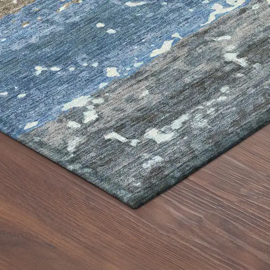 8' Blue Ivory And Brown Round Striped Washable Indoor Outdoor Area Rug Photo 8