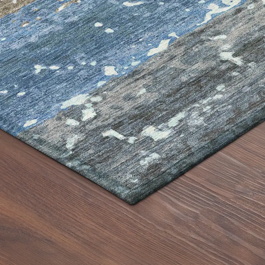 8' Blue Ivory And Brown Round Striped Washable Indoor Outdoor Area Rug Photo 8