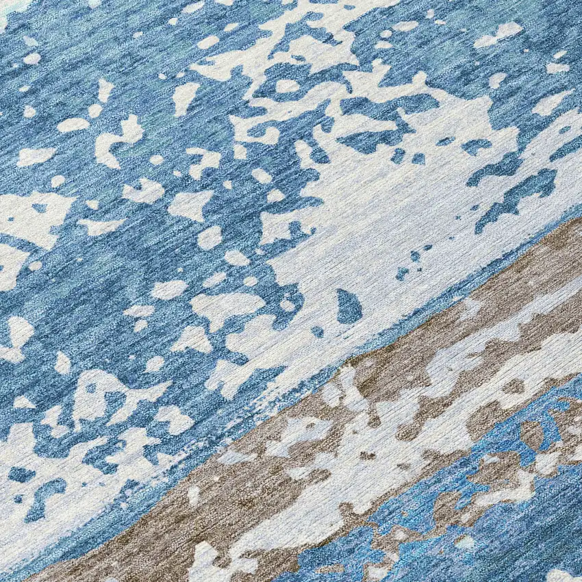 8' Blue Ivory And Brown Round Striped Washable Indoor Outdoor Area Rug Photo 9