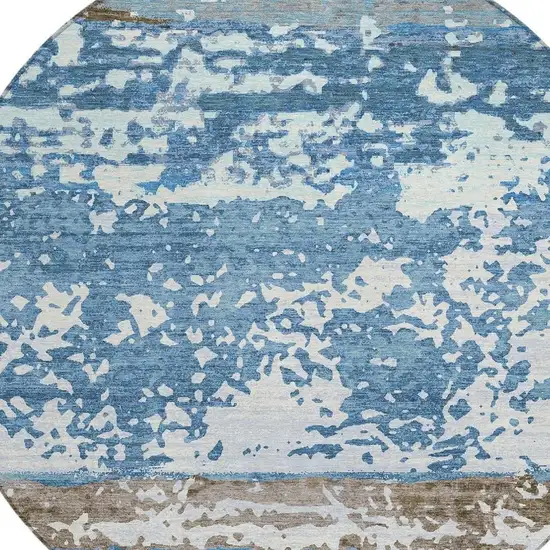8' Blue Ivory And Brown Round Striped Washable Indoor Outdoor Area Rug Photo 2