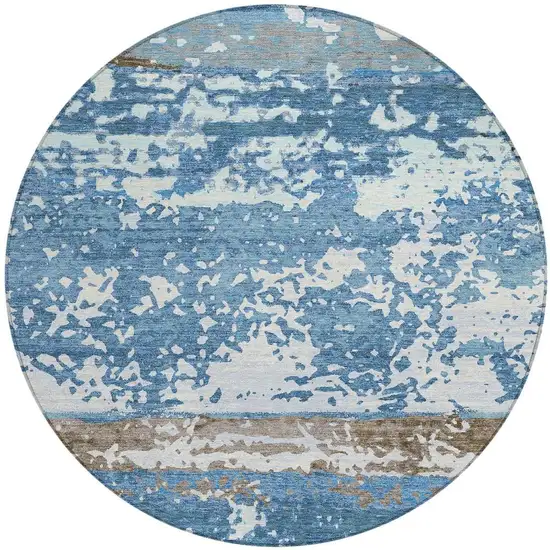 8' Blue Ivory And Brown Round Striped Washable Indoor Outdoor Area Rug Photo 3