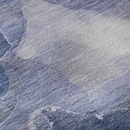 8' Blue Ivory And Charcoal Abstract Washable Round Rug With UV Protection Photo 9