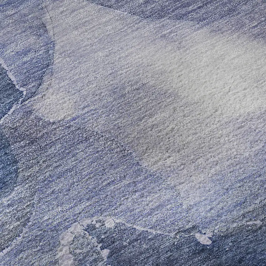 8' Blue Ivory And Charcoal Abstract Washable Round Rug With UV Protection Photo 9