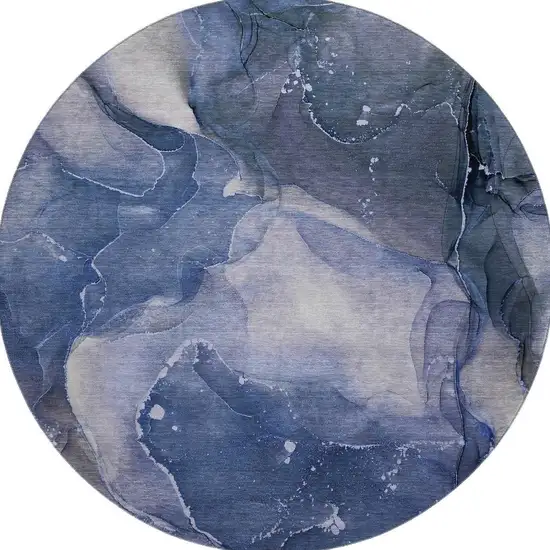 8' Blue Ivory And Charcoal Abstract Washable Round Rug With UV Protection Photo 3