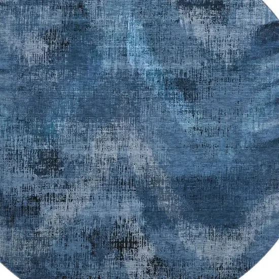 8' Blue Ivory And Charcoal Abstract Washable Round Rug With UV Protection Photo 3