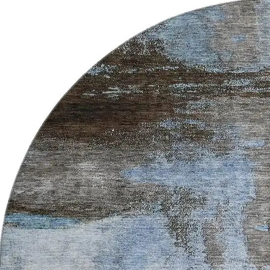 8' Blue Ivory And Charcoal Abstract Washable Round Rug With UV Protection Photo 2