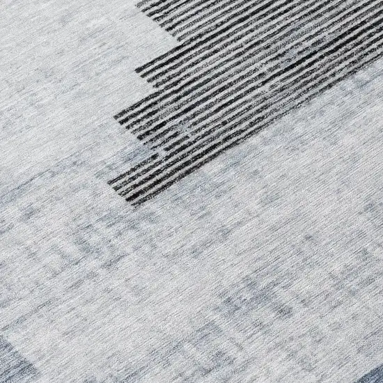 8' Blue Ivory And Charcoal Round Geometric Washable Indoor Outdoor Area Rug Photo 8