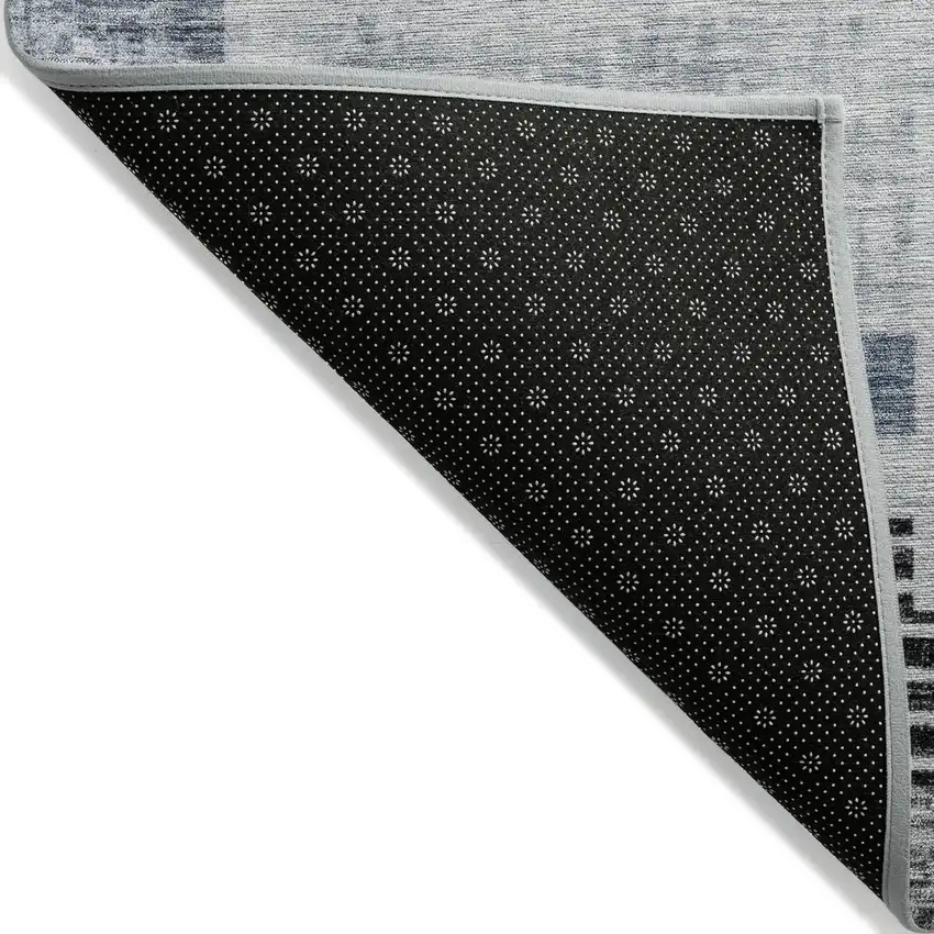 8' Blue Ivory And Charcoal Round Geometric Washable Indoor Outdoor Area Rug Photo 9