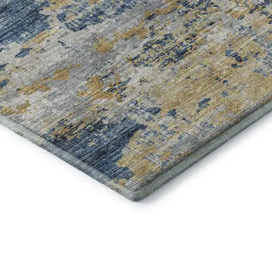 8' Blue Ivory And Gold Abstract Washable Round Rug With UV Protection Photo 8