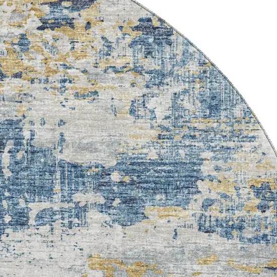 8' Blue Ivory And Gold Abstract Washable Round Rug With UV Protection Photo 4