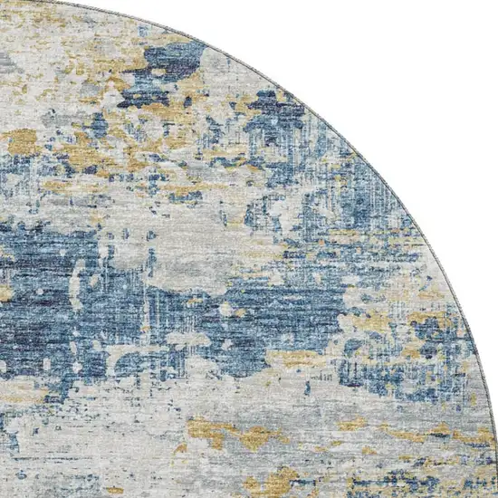 8' Blue Ivory And Gold Abstract Washable Round Rug With UV Protection Photo 5