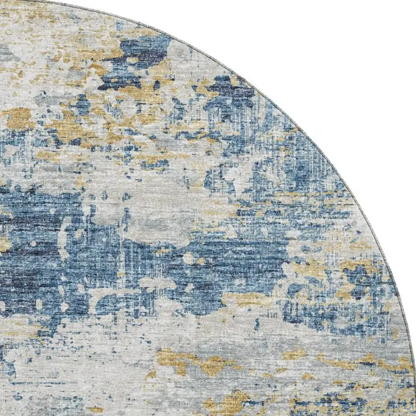 8' Blue Ivory And Gold Abstract Washable Round Rug With UV Protection Photo 5