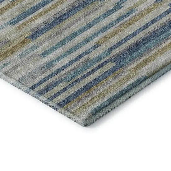 8' Blue Ivory And Gold Abstract Washable Round Rug With UV Protection Photo 6