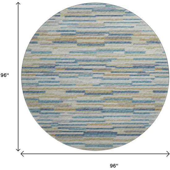 8' Blue Ivory And Gold Abstract Washable Round Rug With UV Protection Photo 3