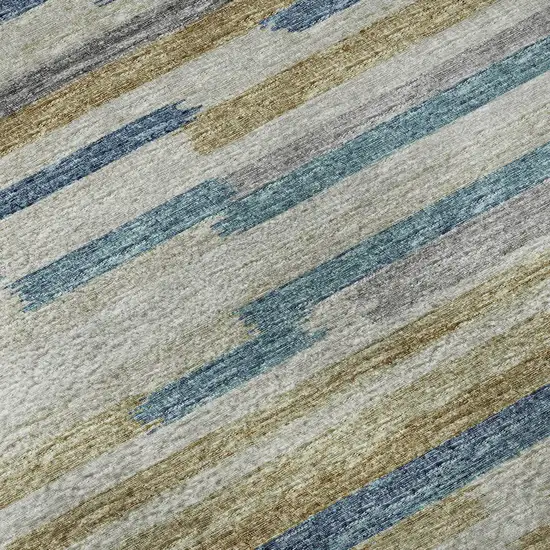 8' Blue Ivory And Gold Abstract Washable Round Rug With UV Protection Photo 8