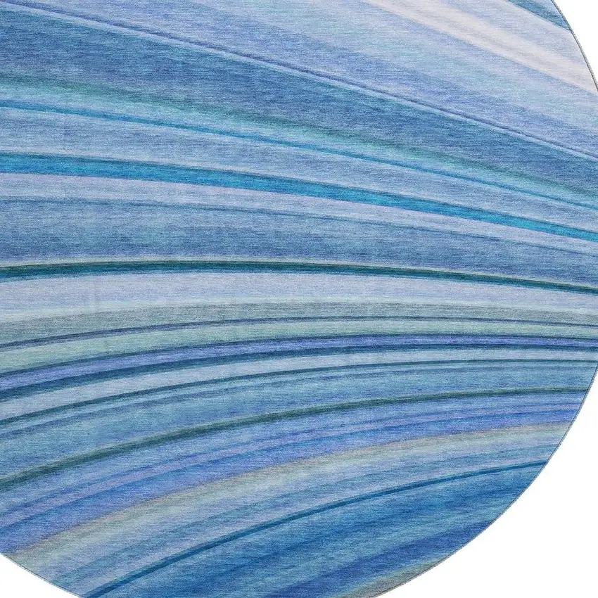 8' Blue Ivory And Gold Abstract Washable Round Rug With UV Protection Photo 3