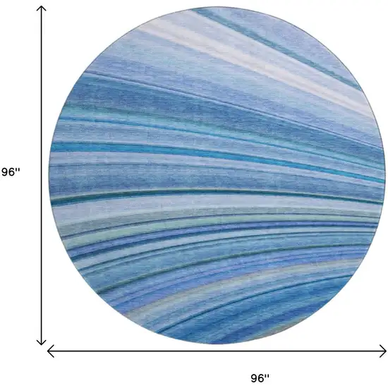 8' Blue Ivory And Gold Abstract Washable Round Rug With UV Protection Photo 3
