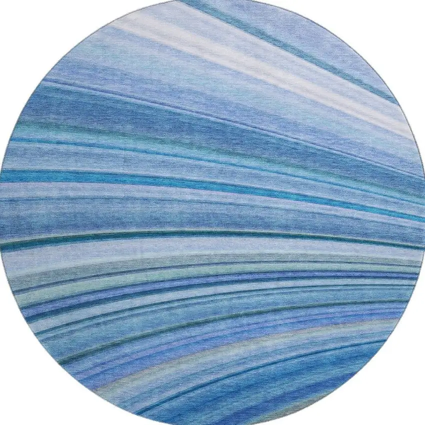 8' Blue Ivory And Gold Abstract Washable Round Rug With UV Protection Photo 4