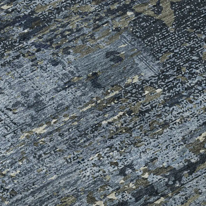 8' Blue Ivory And Gray Abstract Washable Area Rug With UV Protection Photo 9