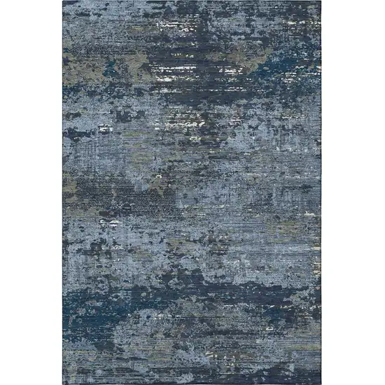8' Blue Ivory And Gray Abstract Washable Area Rug With UV Protection Photo 3