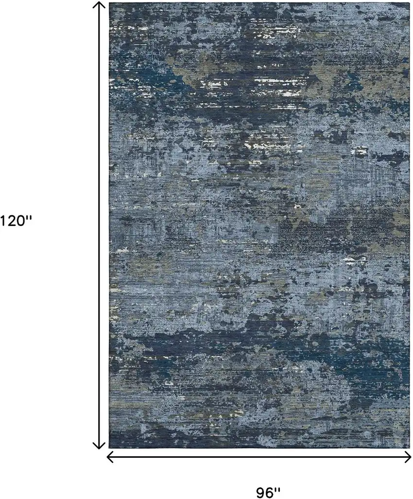8' Blue Ivory And Gray Abstract Washable Area Rug With UV Protection Photo 7