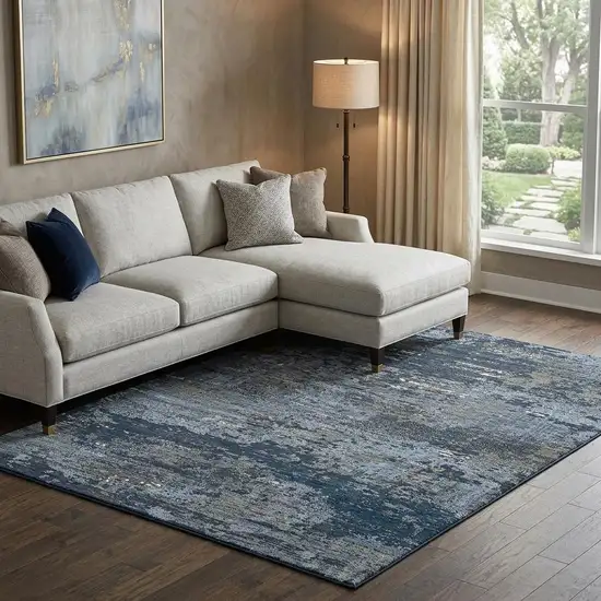 8' Blue Ivory And Gray Abstract Washable Area Rug With UV Protection Photo 1