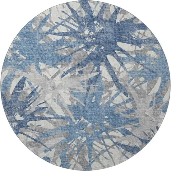 8' Blue Ivory And Gray Abstract Washable Round Rug With UV Protection Photo 3
