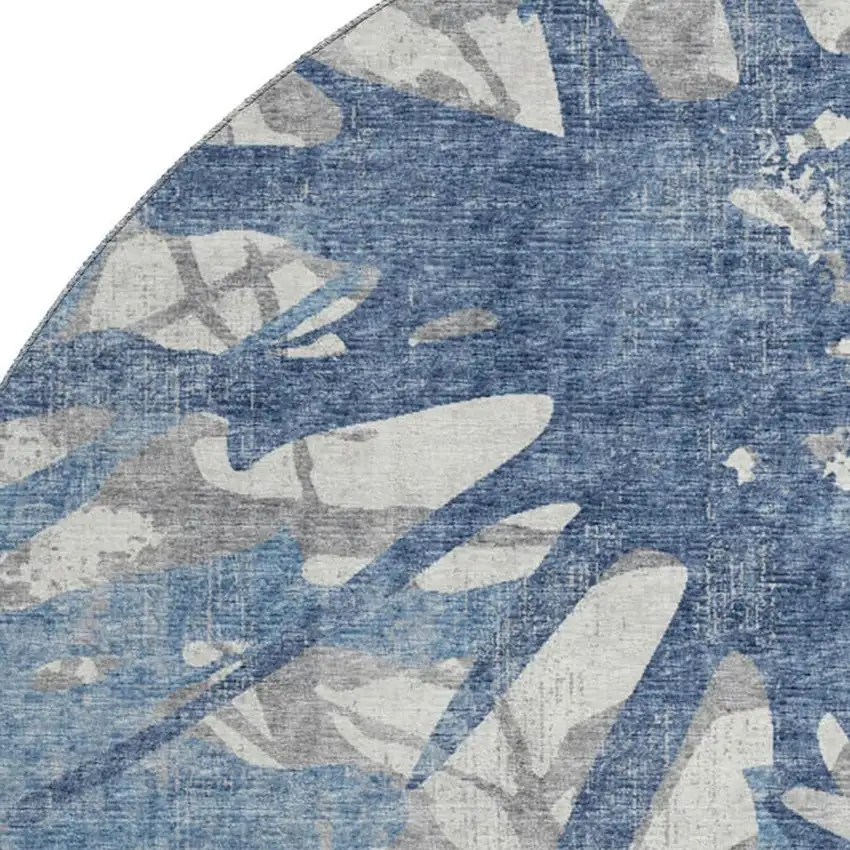 8' Blue Ivory And Gray Abstract Washable Round Rug With UV Protection Photo 4