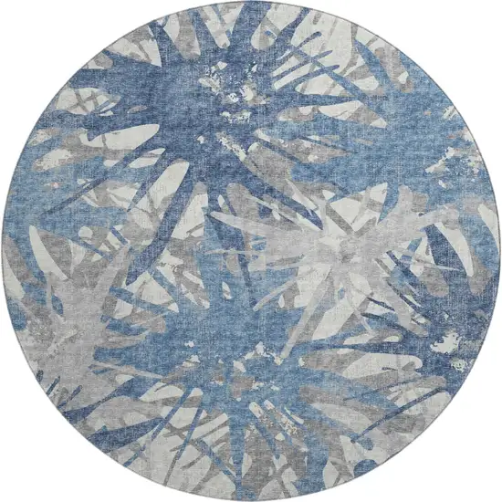 8' Blue Ivory And Gray Abstract Washable Round Rug With UV Protection Photo 1