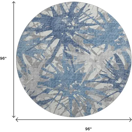 8' Blue Ivory And Gray Abstract Washable Round Rug With UV Protection Photo 6
