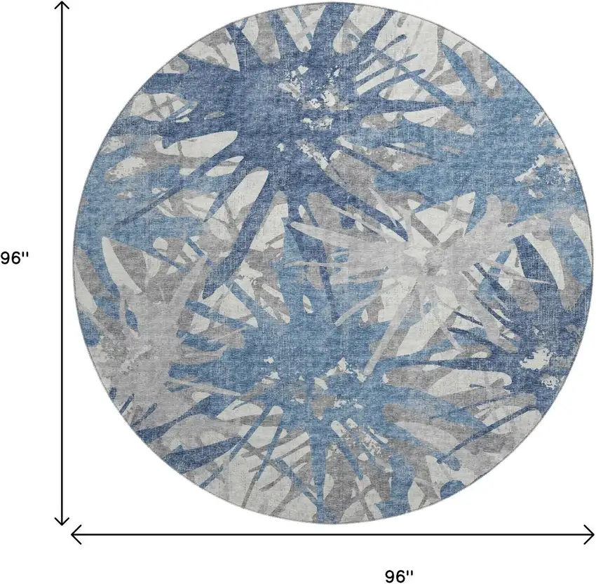 8' Blue Ivory And Gray Abstract Washable Round Rug With UV Protection Photo 6