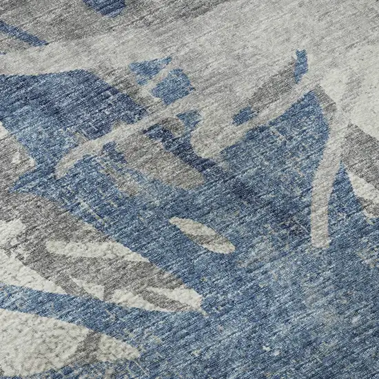 8' Blue Ivory And Gray Abstract Washable Round Rug With UV Protection Photo 9