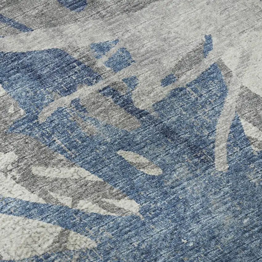 8' Blue Ivory And Gray Abstract Washable Round Rug With UV Protection Photo 9