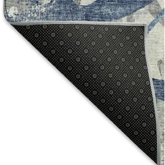 8' Blue Ivory And Gray Abstract Washable Round Rug With UV Protection Photo 7