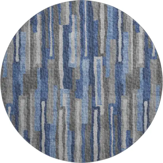 8' Blue Ivory And Gray Abstract Washable Round Rug With UV Protection Photo 2