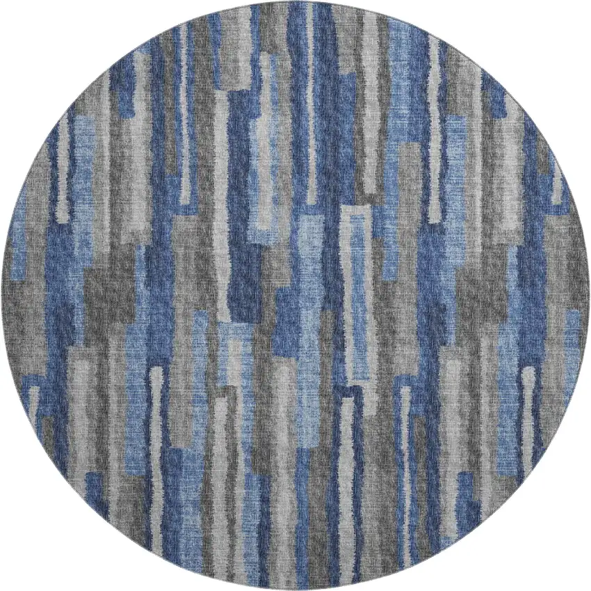 8' Blue Ivory And Gray Abstract Washable Round Rug With UV Protection Photo 2
