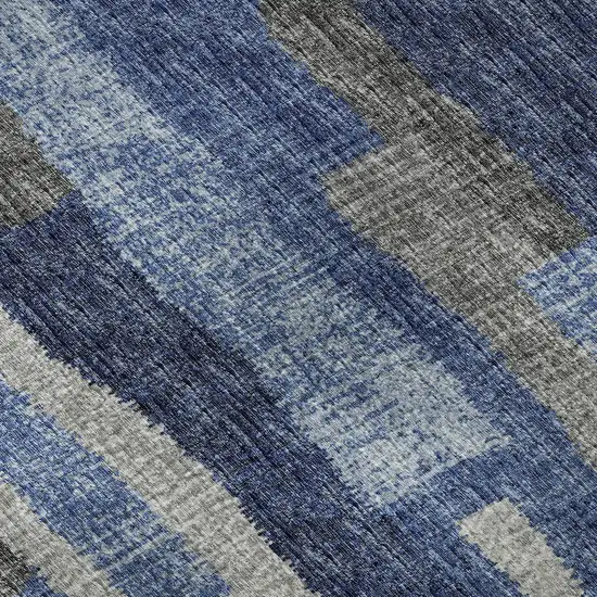 8' Blue Ivory And Gray Abstract Washable Round Rug With UV Protection Photo 9