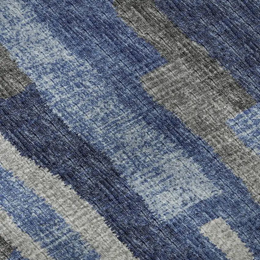 8' Blue Ivory And Gray Abstract Washable Round Rug With UV Protection Photo 9