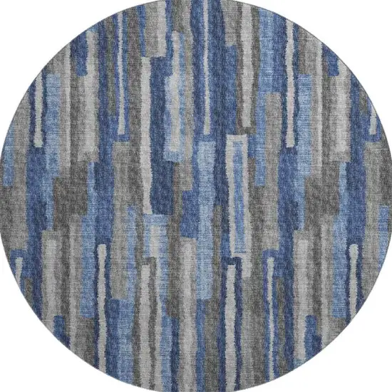 8' Blue Ivory And Gray Abstract Washable Round Rug With UV Protection Photo 4