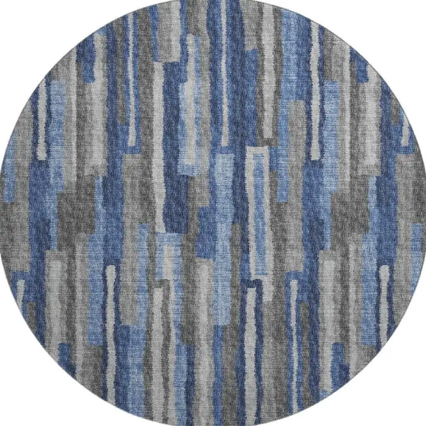 8' Blue Ivory And Gray Abstract Washable Round Rug With UV Protection Photo 4