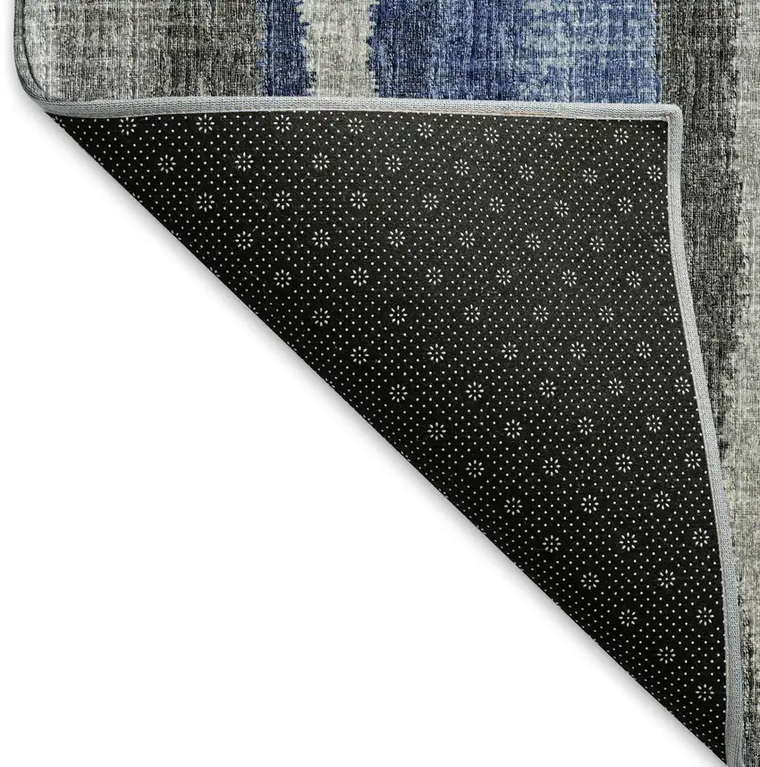 8' Blue Ivory And Gray Abstract Washable Round Rug With UV Protection Photo 7