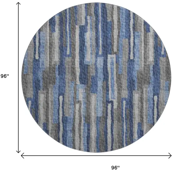 8' Blue Ivory And Gray Abstract Washable Round Rug With UV Protection Photo 3