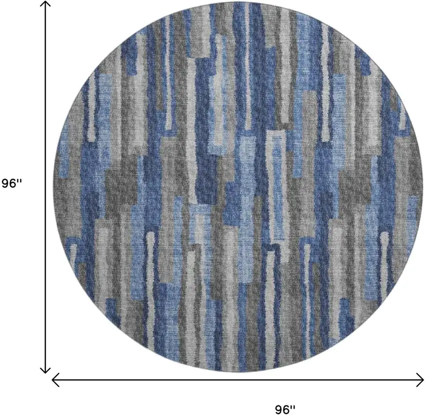 8' Blue Ivory And Gray Abstract Washable Round Rug With UV Protection Photo 3